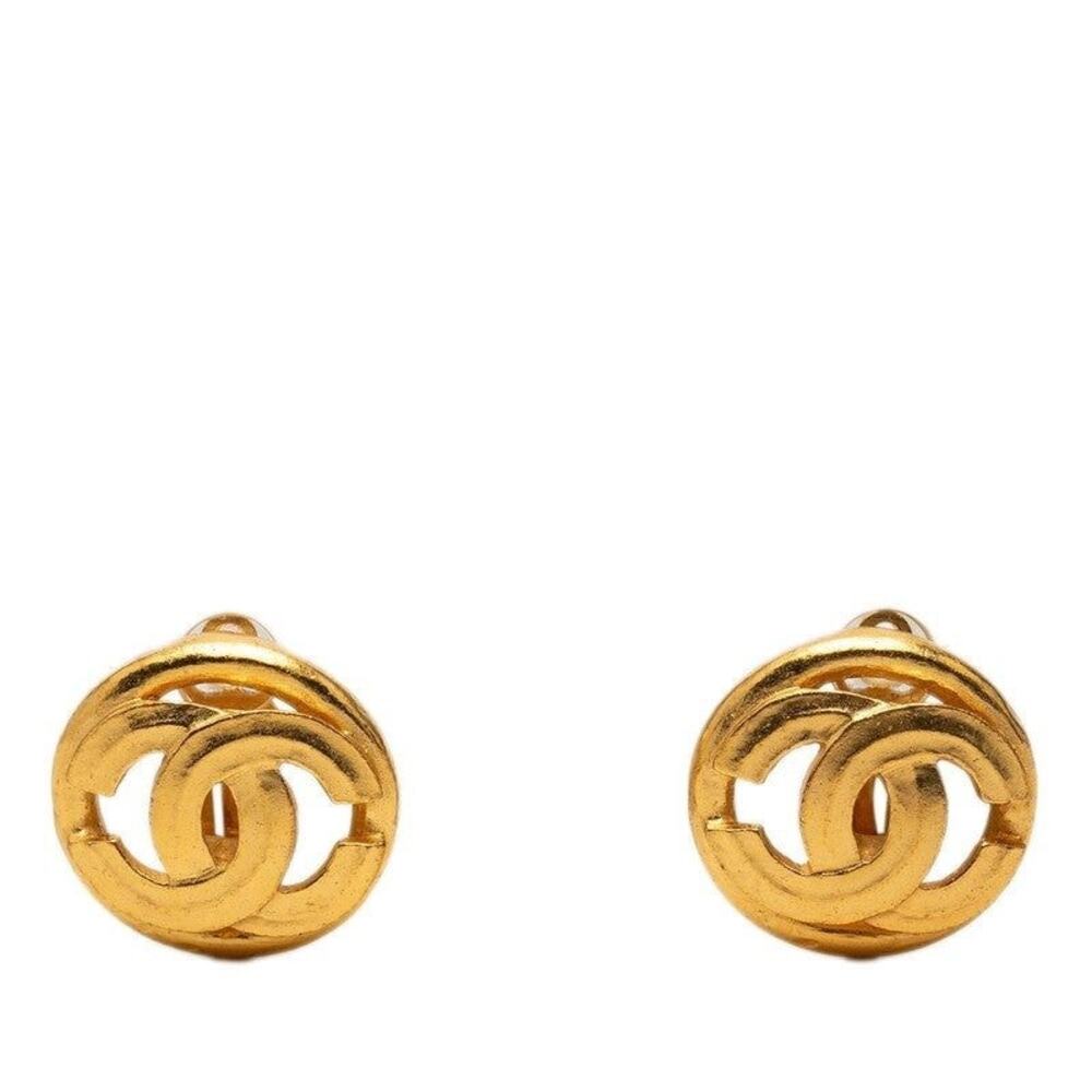Chanel CC Logo Vintage Round Plated Earrings Gold